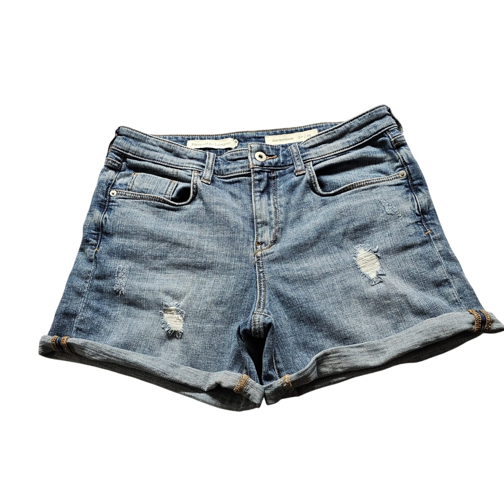 Pilcro and the Letterpress Slim Boyfriend Shorts 29 Blue Distressed Denim